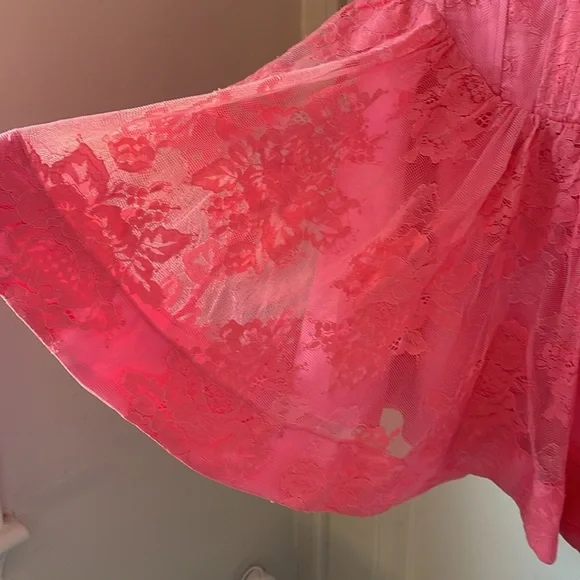 NWT Bardot Ellie Lace Corset Dress Hot Pink Bloom XL Mini Skirt Long Sleeve - Picture 6 of 10